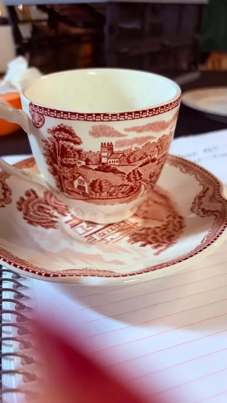 Johnson Bros Old Britain Castles Red Tea Cup & Saucer Kenilworth Castle England